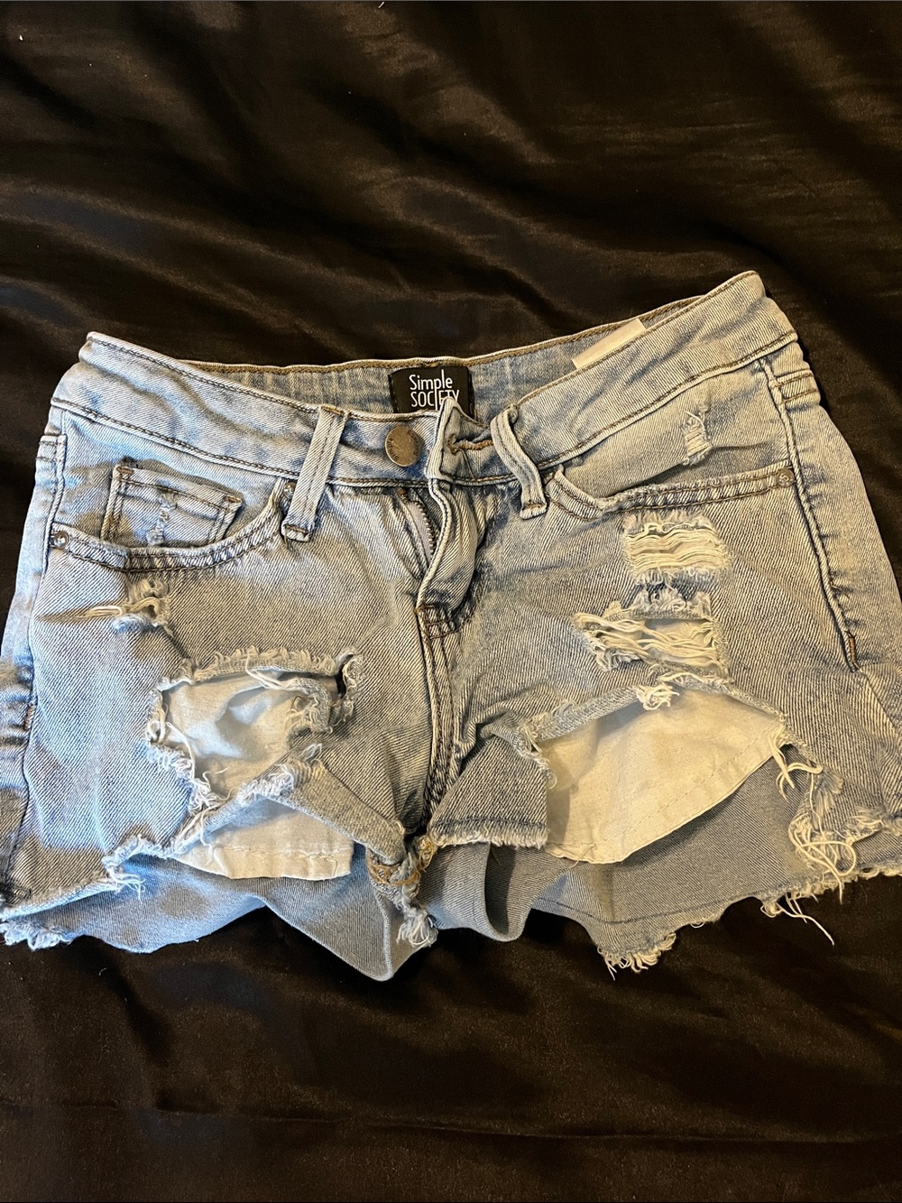 Simple Society Light Blue Distressed Denim Jean Shorts